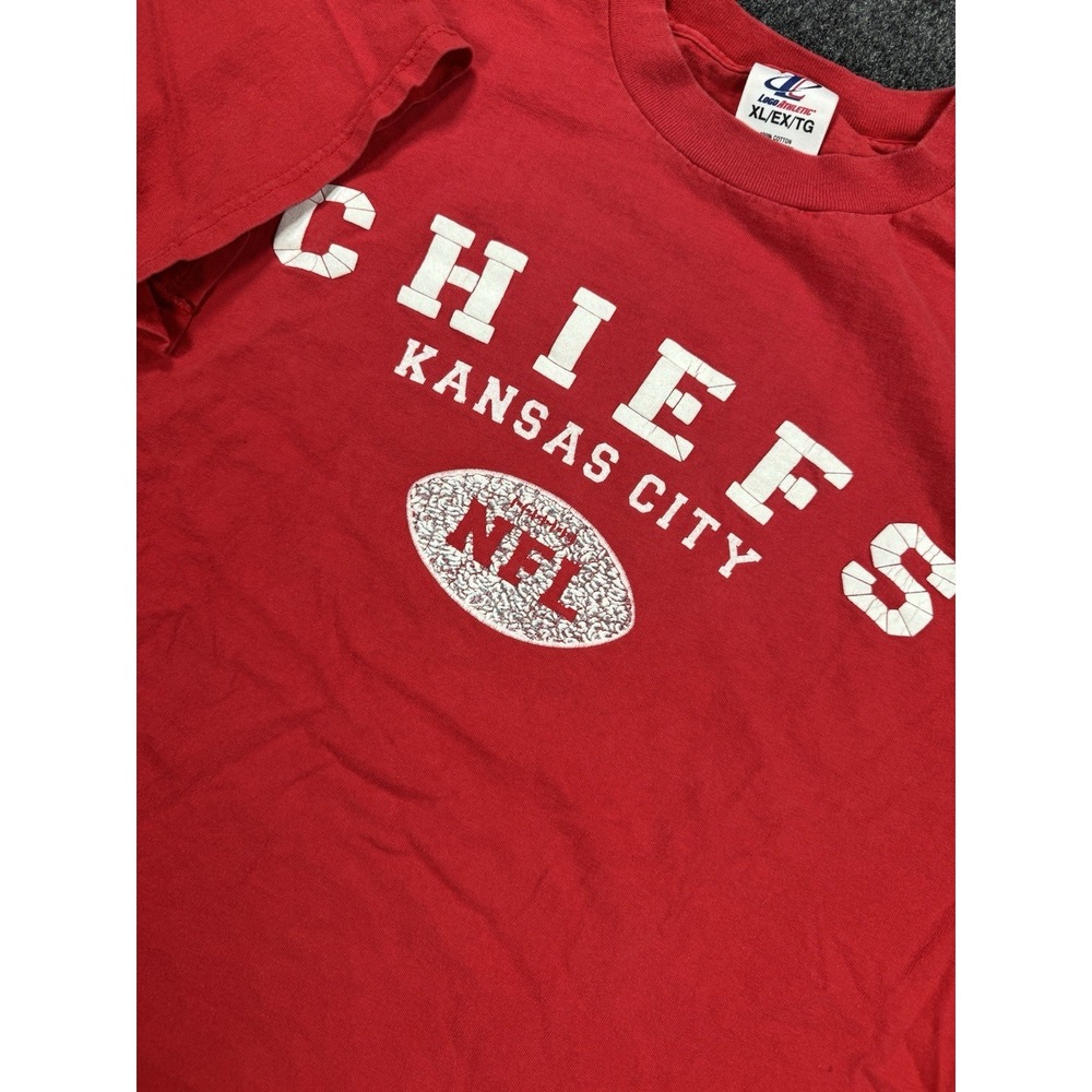 VTG Kansas City Chiefs Logo Athletic T Shirt XL Red NFL Crackle Print